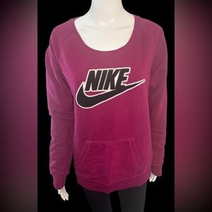Vintage NIKE Black Terry Cloth Swoosh Womens Pink Crewneck Sweatshirt Size M